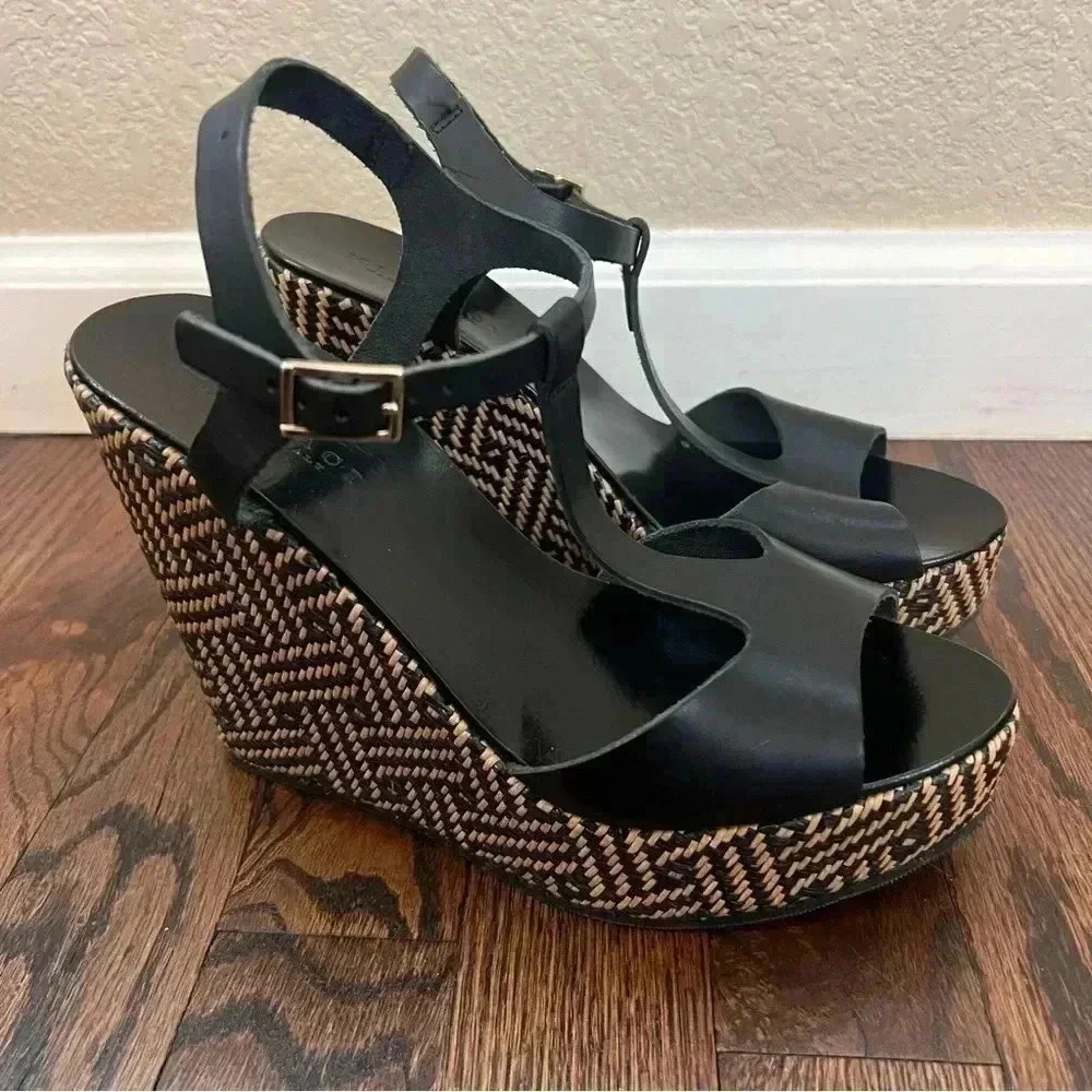 MI PIACI Heeled Sandals Peep Toe Women Size 38 US 7 Black Leather Made In Italy